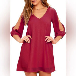 Shy Velvet Casual 3/4 Sleeve V Neck Shift Dress Chiffon Short Party Dress SizeM